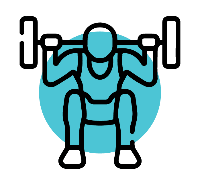 icono negro de persona realizando ejercicios de fuerza sobre fondo azul